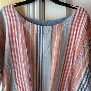 Not for sale 3X Tribal Blue Coral and Cream Striped Top with Tie hem.
